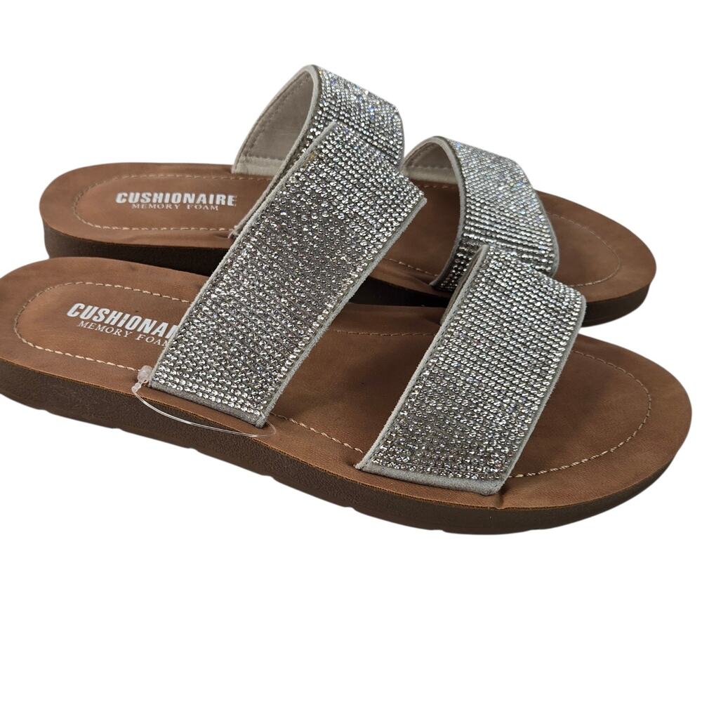 Cushionaire Rhinestone Sandal Strappy Slides Womens Size 8 Memory Foam Comfort